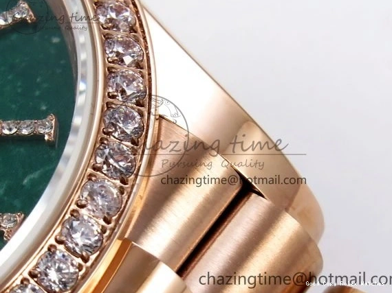 Good Copy Rolex Watches Edition RG on TWSF 36 Diamonds Diamonds Date Bezel Day SmartChoice Green 1608 Best Dial Roman RG A Bracelet 0114